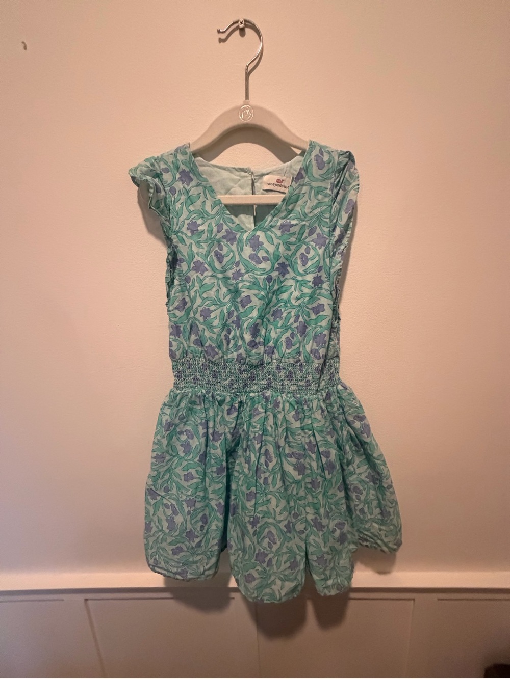 Vineyard Vines Girls Mint Purple Floral Smocked Waist Dress